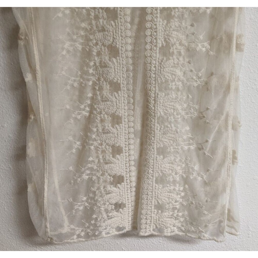 SUNDANCE Ivory Floral & Lace Short Sleeve Scoop Neck Tunic Top Medium - Picture 7 of 7